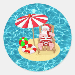 xmas strand santa claus klassieke round sticker