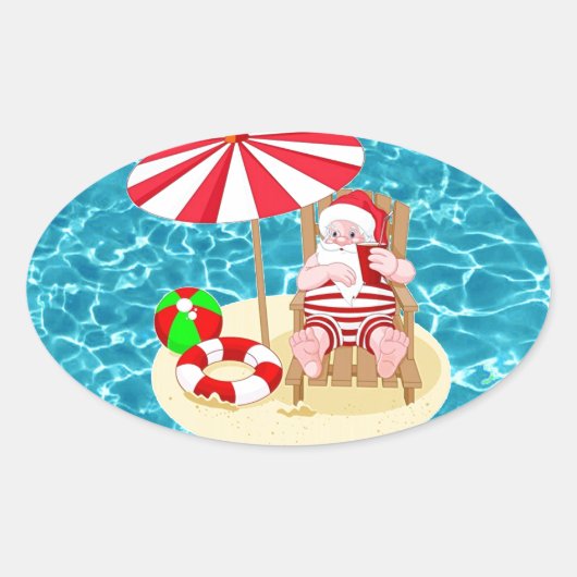xmas strand santa claus ovale sticker (Voorkant)