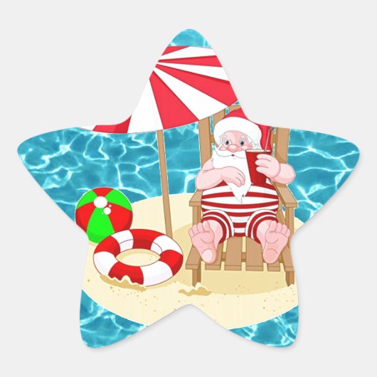 xmas strand santa claus ster sticker (Voorkant)