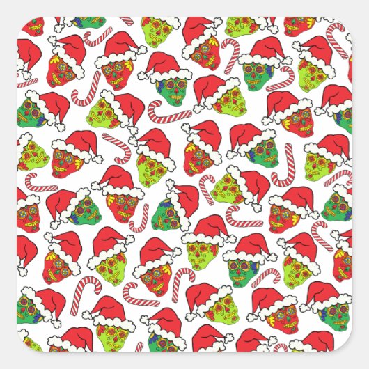Xmas Sugar Skull Vierkante Sticker (Voorkant)