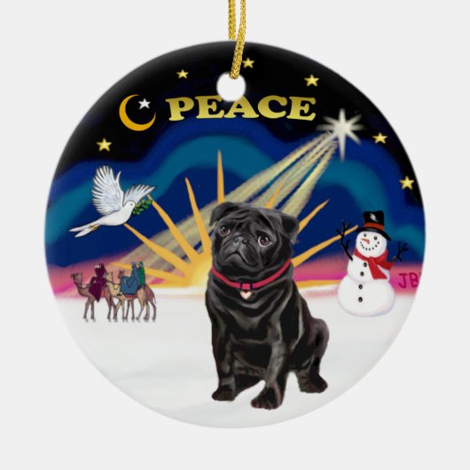 Xmas Sunrise - Black Pug Keramisch Ornament (Voorkant)