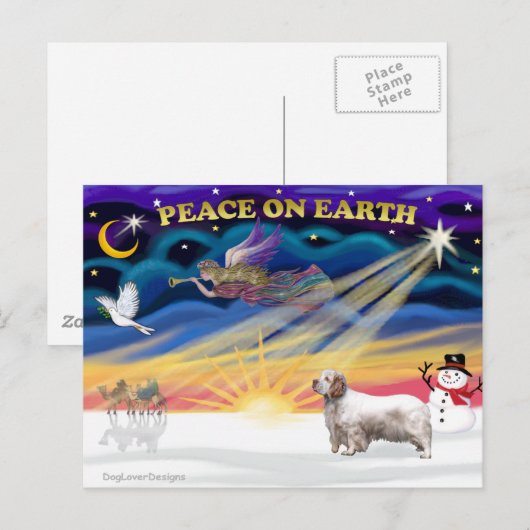Xmas Sunrise - Clumber Spaniel Feestdagenkaart (Voorkant / Achterkant)
