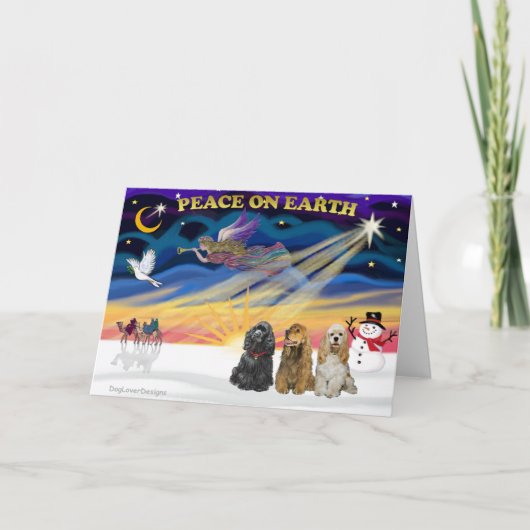 Xmas Sunrise - Drie Cocker Spaniels Feestdagen Kaart (Voorkant)