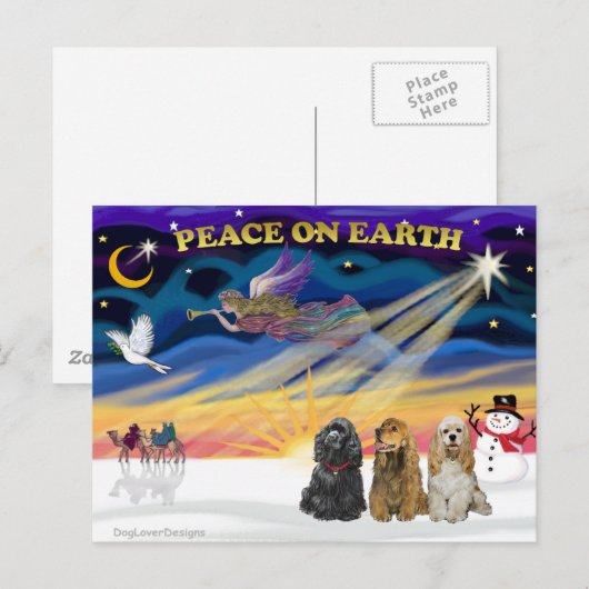 Xmas Sunrise - Drie Cocker Spaniels Feestdagenkaart (Voorkant / Achterkant)