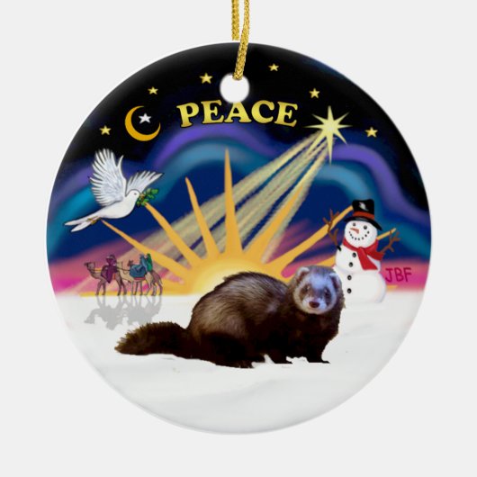 Xmas Sunrise - Ferret 2 Keramisch Ornament (Voorkant)