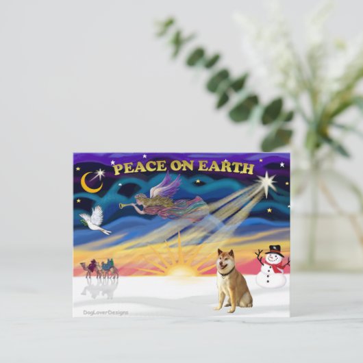 Xmas Sunrise - Shiba Inu 3 Feestdagenkaart (Staand voorkant)