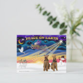 Xmas Sunrise - Twee Airedales Feestdagenkaart (Staand voorkant)