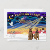 Xmas Sunrise - Twee Airedales Feestdagenkaart (Voorkant / Achterkant)