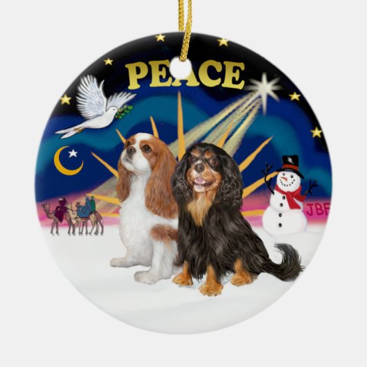 Xmas Sunrise - Twee Cavaliers (BL+BT) Keramisch Ornament (Voorkant)