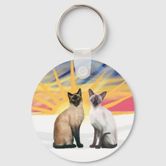 Xmas Sunrise - Twee Siamese katten (Seal + Choc) Sleutelhanger (Voorkant)