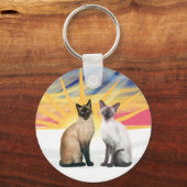 Xmas Sunrise - Twee Siamese katten (Seal + Choc) Sleutelhanger (Voorkant)