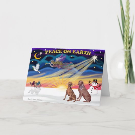 Xmas Sunrise - Twee Weimaranties Feestdagen Kaart (Voorkant)