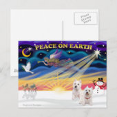 Xmas Sunrise - twee West Highland Terriers Feestdagenkaart (Voorkant / Achterkant)