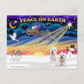 Xmas Sunrise - twee West Highland Terriers Feestdagenkaart