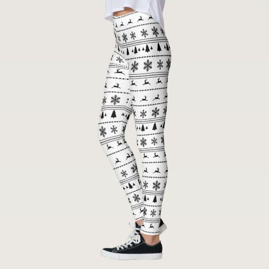 Xmas Sweater-patroon, zwart op wit Leggings (Links)