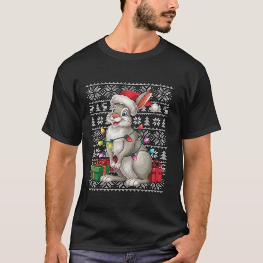 Xmas Sweater Style Ugly Santa Hat Arctic Hare Chri T-shirt (Voorkant)