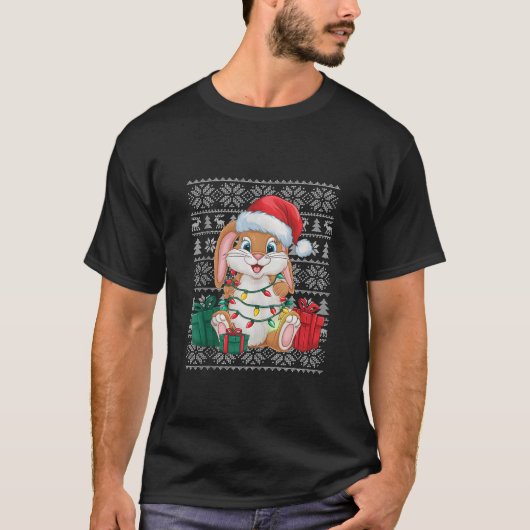 Xmas Sweater Style Ugly Santa Hat Bunny Christmas  T-shirt (Voorkant)
