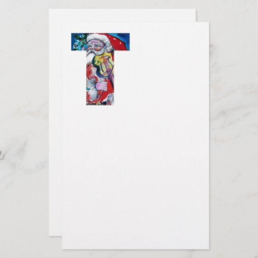 XMAS T LETTER/SANTA CLAUS MET VIOLIN MONOGRAM BRIEFPAPIER (Voorkant / Achterkant)