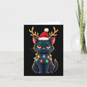 Xmas T-shirt Rendier Zwart Schattige Kat Kerstverl Kaart