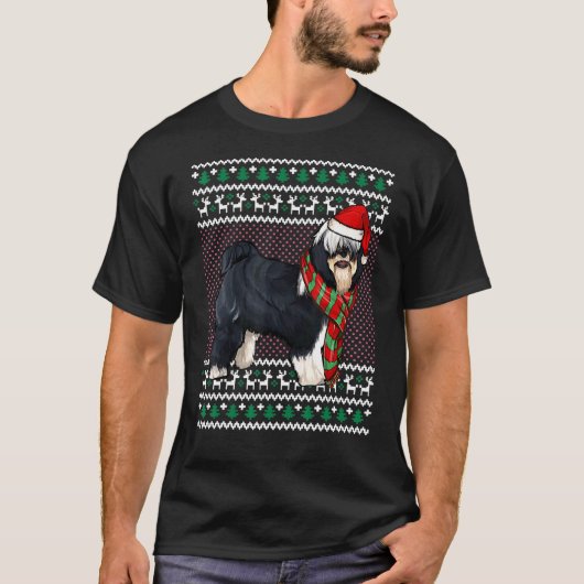 Xmas Tibetan Terrier Dog Santa Hat Ugly Kerstmis T-shirt (Voorkant)