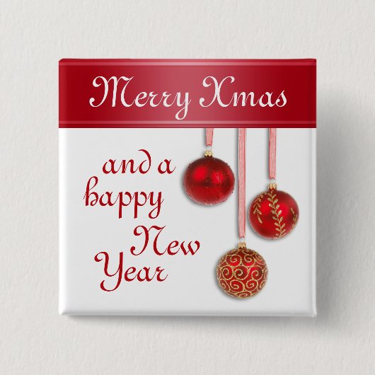 Xmas Tree Baubles Red en jouw ideeën Vierkante Button 5,1 Cm (Voorkant)