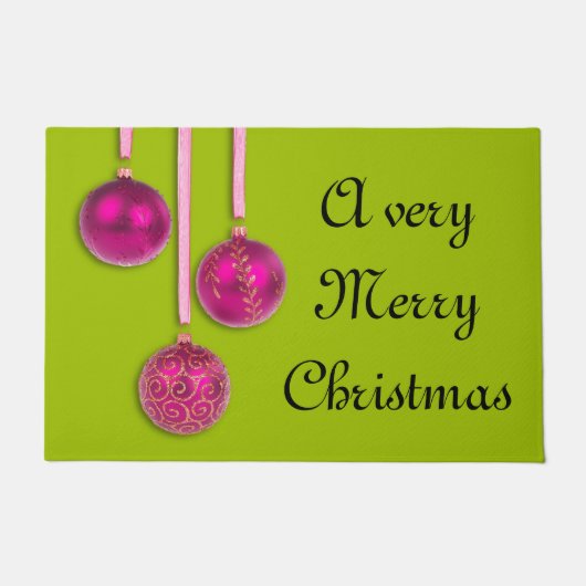Xmas Tree Baubles roze en jouw ideeën Deurmat (Voorkant)