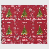 Xmas Tree Baubles Snowflakes Personalized Name Cadeaupapier (Vlak)