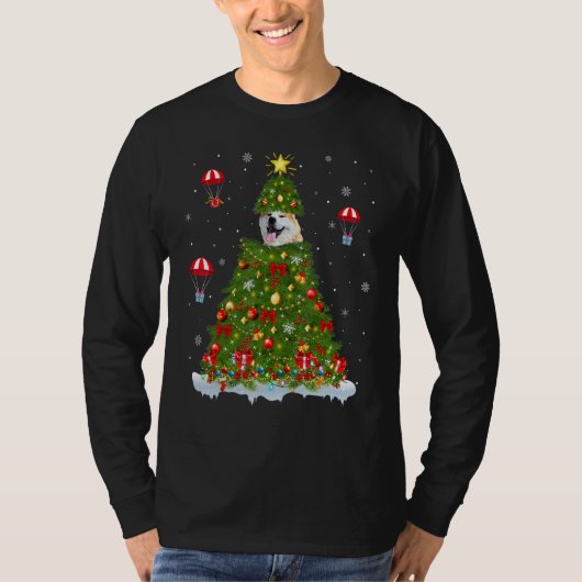 Xmas Tree Decorations Lights Santa Akita Inu Dog C T-shirt (Voorkant)