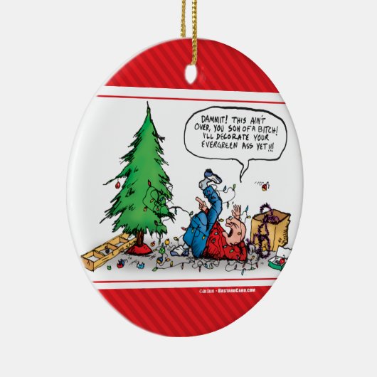 Xmas Tree Fight Funny Cartoon Ornament (Rechts)