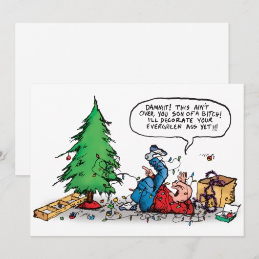 Xmas Tree Fight Holiday Kaart (Voorkant / Achterkant)