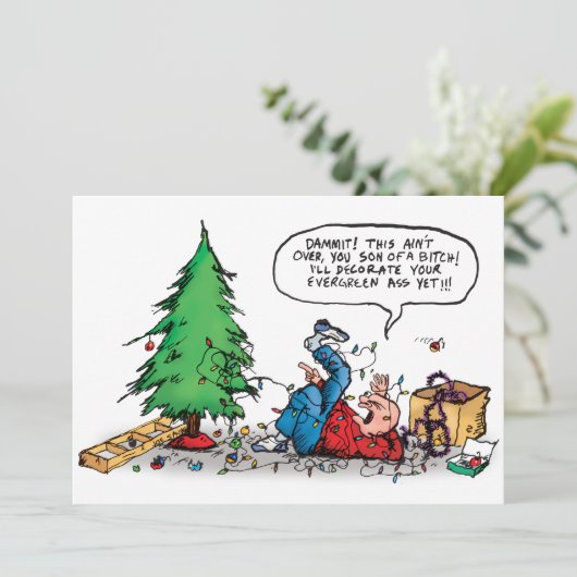 Xmas Tree Fight Holiday Kaart (Staand voorkant)