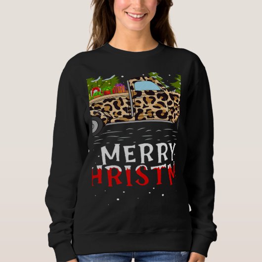 Xmas Tree Leopard Plaid Truck Merry Christmas   Trui (Voorkant)