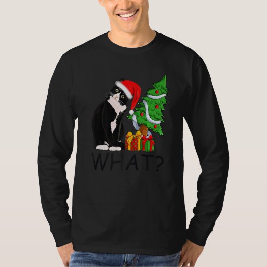 Xmas Tree Lighting Santa Black Cat Christmas T-shirt (Voorkant)