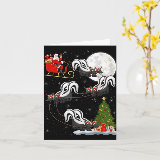 Xmas Tree Lighting Santa Riding Skunk Christmas T  Kaart (Gele Bloem)