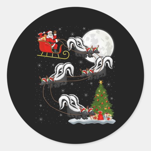 Xmas Tree Lighting Santa Riding Skunk Christmas T  Ronde Sticker (Voorkant)