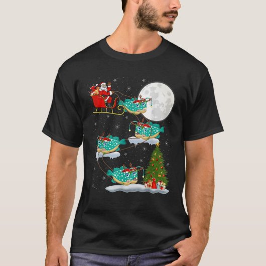 Xmas Tree Lights Funny Santa Riding Angler Fish Ch T-shirt (Voorkant)