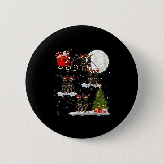 Xmas Tree Lights Funny Santa Riding Rottweiler Dog Ronde Button 5,7 Cm (Voorkant)