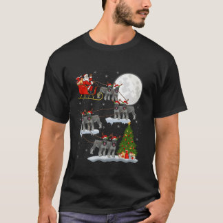 Xmas Tree Lights Funny Santa Riding Schnauzer Dog T-shirt