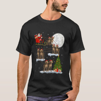 Xmas Tree Lights Funny Santa Riding Vizsla Dog Chr T-shirt
