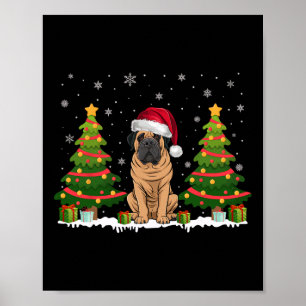 Xmas Tree Lights Mastiff Dog Santa Hat Christmas S Poster