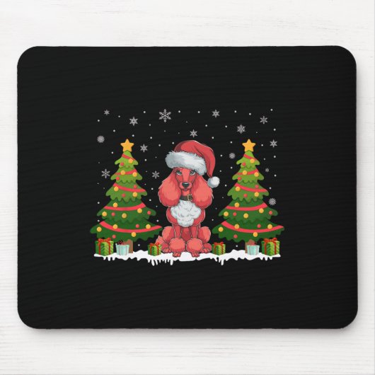 Xmas Tree Lights Poedel Hond Kerstman Hoed Kerst S Muismat (Voorkant)