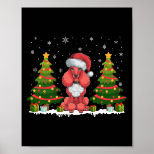 Xmas Tree Lights Poedel Hond Kerstman Hoed Kerst S Poster