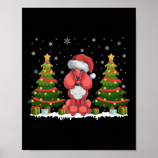 Xmas Tree Lights Poedel Hond Kerstman Hoed Kerst S Poster (Voorkant)