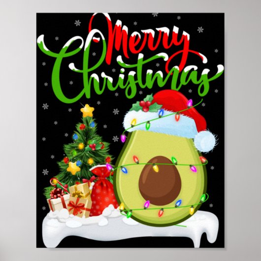 Xmas Tree Lights Santa Hat Avocado Fruit Christmas Poster (Voorkant)