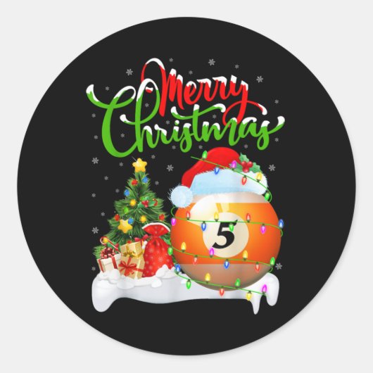 Xmas Tree Lights Santa Hat Billiards Christmas T S Ronde Sticker (Voorkant)