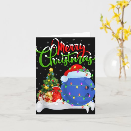 Xmas Tree Lights Santa Hat Bowling Ball Christmas  Kaart (Gele Bloem)