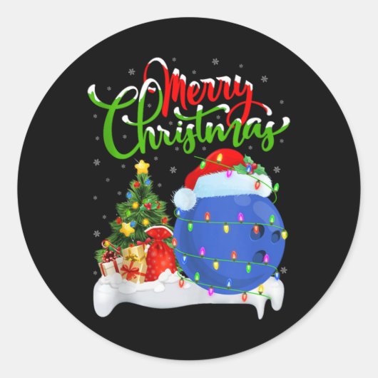 Xmas Tree Lights Santa Hat Bowling Ball Christmas  Ronde Sticker (Voorkant)