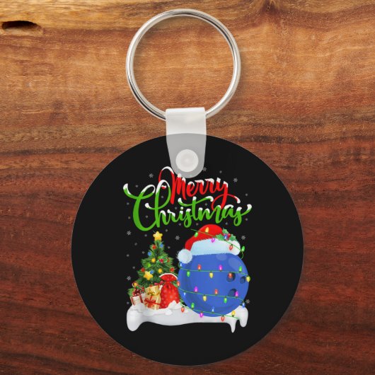 Xmas Tree Lights Santa Hat Bowling Ball Christmas  Sleutelhanger (Voorkant)