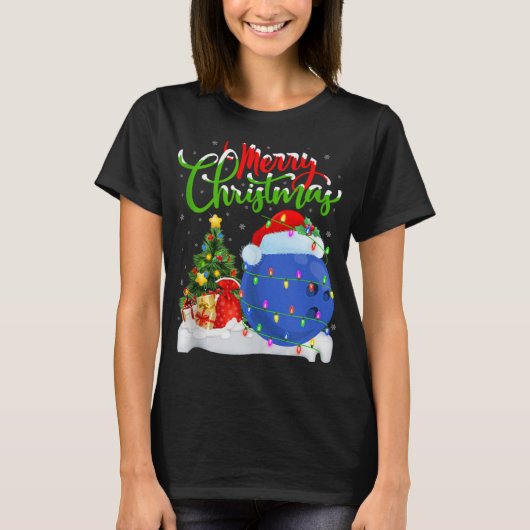 Xmas Tree Lights Santa Hat Bowling Ball Christmas T-shirt (Voorkant)