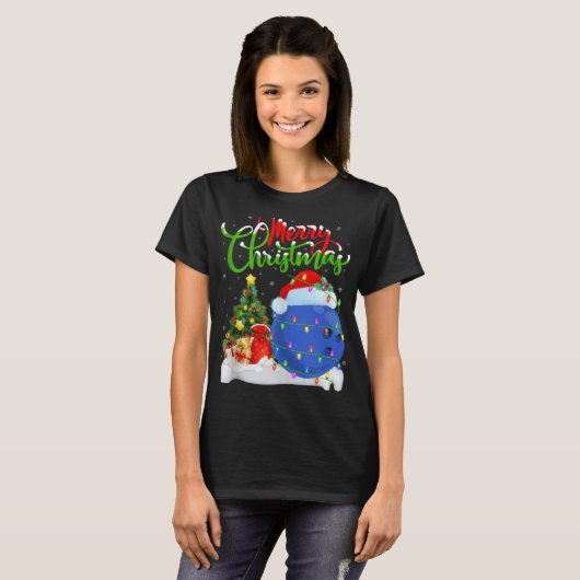 Xmas Tree Lights Santa Hat Bowling Ball Christmas  T-shirt (Voorkant volledig)